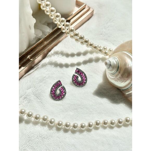 Rosie pink teardrop cubic zirconia stud earrings ￼